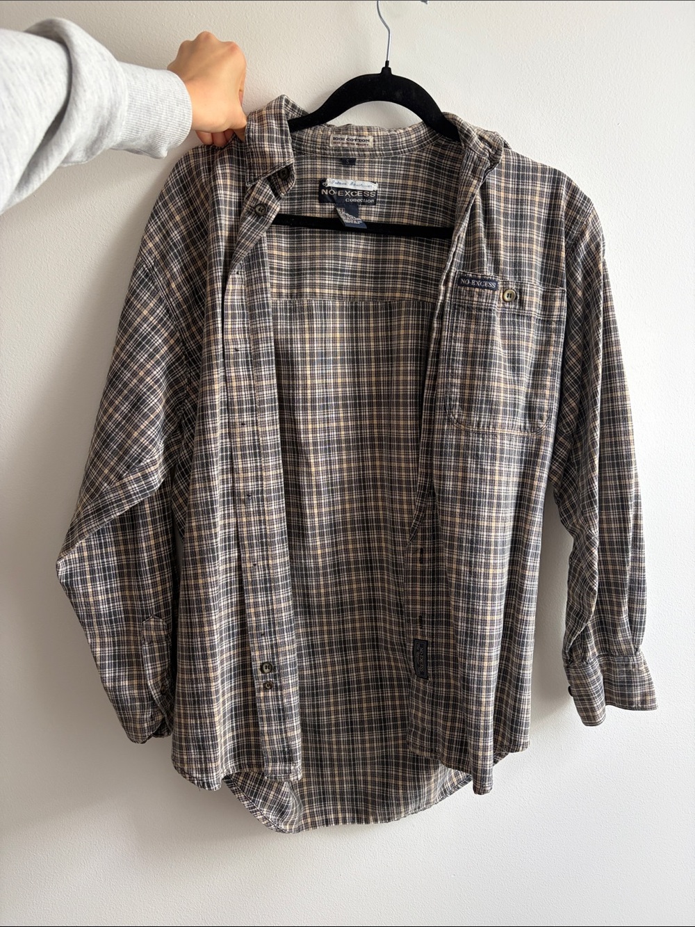 Vintage Plaid Button-Down Shirt in Gray and Brown